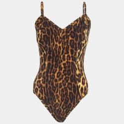 Norma Kamali Beige Leopard Print Strappy Wonderwoman Mio  Swimsuit XL