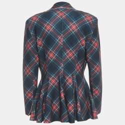 Norma Kamali Multicolor Plaid Jersey Peplum Jacket L