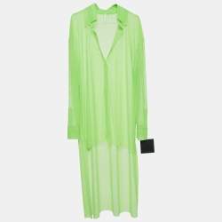 Norma Kamali Green Tulle Hi Low Sheer Oversized Shirt M