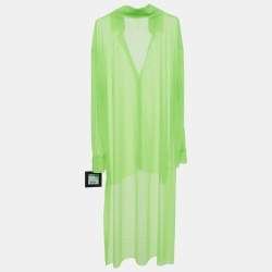 Norma Kamali Green Tulle Hi Low Sheer Oversized Shirt M