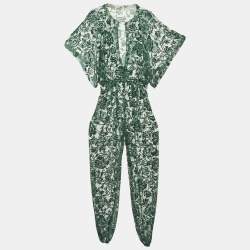 Norma Kamali Green Floral Pattern Tulle and Velvet  Jog Jumpsuit M