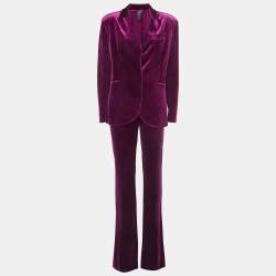 Norma Kamali Burgundy Velvet  Single Breasted Blazer & Pant Set M