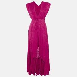 مملوكة مسبقًا Not So Serious Pink Floral Jacquard Feather Embellished Jacket and Dress Set S