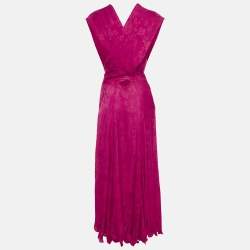 مملوكة مسبقًا Not So Serious Pink Floral Jacquard Feather Embellished Jacket and Dress Set S