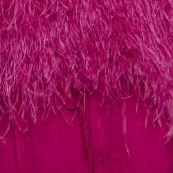 مملوكة مسبقًا Not So Serious Pink Floral Jacquard Feather Embellished Jacket and Dress Set S