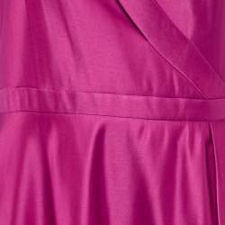 Notte By Marchesa Fuchsia Pink Duchess Satin Floral Applique One Shoulder Gown M