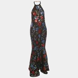 Pre Owned Notte By Marchesa Black Sequin Tulle Halter Neck Gown L