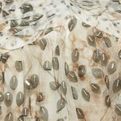 Pre Owned Notte By Marchesa Beige Leaf Appliqué Tulle Tiered Midi Dress XL