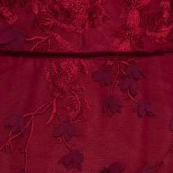 Notte by Marchesa Burgundy 3D Floral Lace Midi Dress M