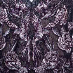 Notte by Marchesa Navy Blue And Purple Rose Embroidered Gown L