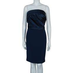 مملوكة مسبقًا Notte By Marchesa Navy Blue Strapless Satin and Silk Dress L
