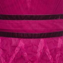 مملوكة مسبقًا Notte By Marchesa Pink Tulle Ruffle Detailed Sleeveless Gown M