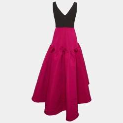Notte By Marchesa Pink/Black Floral Embroidered Crepe High-Low Gown S