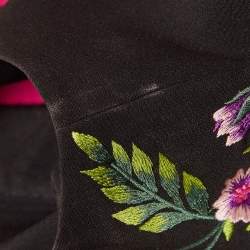 Notte By Marchesa Pink/Black Floral Embroidered Crepe High-Low Gown S