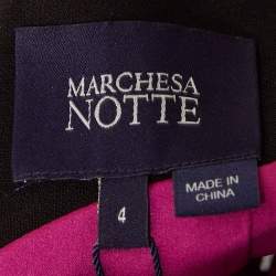 Notte By Marchesa Pink/Black Floral Embroidered Crepe High-Low Gown S