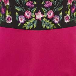 Notte By Marchesa Pink/Black Floral Embroidered Crepe High-Low Gown S