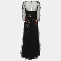 Pre Owned Notte By Marchesa Black Mesh Embellished Maxi Dress S