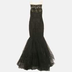Pre Owned Notte By Marchesa Black Embroidered Tulle Mermaid Gown XL