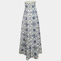 Pre Owned Notte By Marchesa White Floral Print Cotton Blend Strapless High -Low Gown M 