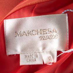 Pre Owned Notte By Marchesa Orange Silk Embellished Draped Sleeve Detail One Shoulder Dress M