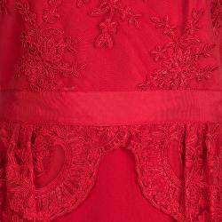 مملوكة مسبقًا Notte By Marchesa Scarlet Red Embroidered Lace Peplum Dress M