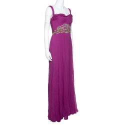 Notte By Marchesa Magenta Embellished Chiffon Draped Grecian Gown S