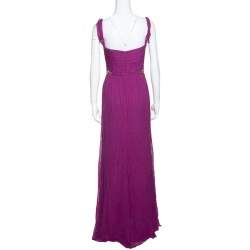 Notte By Marchesa Magenta Embellished Chiffon Draped Grecian Gown S