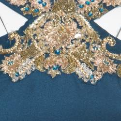Notte by Marchesa Peacock Blue Embellished Silk Maxi Dress S