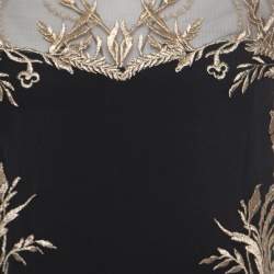 Pre Owned Notte by Marchesa Black Silk Lurex Floral Embroidered Evening Gown S