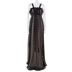 Notte By Marchesa Black Polka Dotted Tulle Bow Detail Gown M