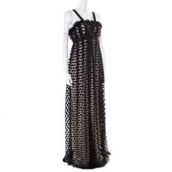 Notte By Marchesa Black Polka Dotted Tulle Bow Detail Gown M