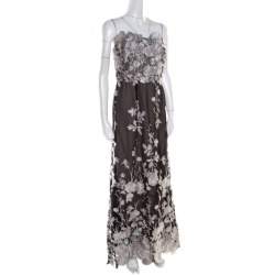 Notte By Marches Black Floral Embroidered Tulle Sequined Strapless Gown L