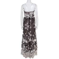 Notte By Marches Black Floral Embroidered Tulle Sequined Strapless Gown L
