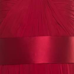 Notte By Marchesa Scarlet Silk Chiffon Pleated Bodice Strapless Gown M