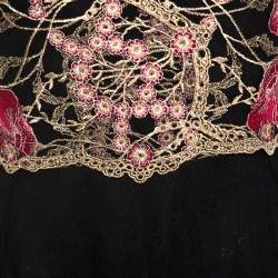 Pre Owned Notte By Marchesa Black and Gold Floral Lace Applique Dress M