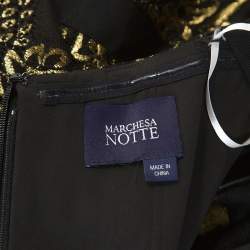 Notte By Marchesa Black and Gold Lace and Tulle Gown M