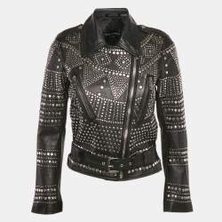 Pre Owned Nour Hammour Black Studded Leather Zip-Up Jacket S