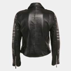 Pre Owned Nour Hammour Black Studded Leather Zip-Up Jacket S