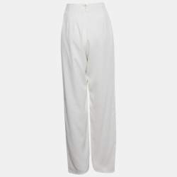 Pre Owned بنطلون أودميوز كريب أبيض بكمر عالي وواسع الساق مقاس صغير (سمول)