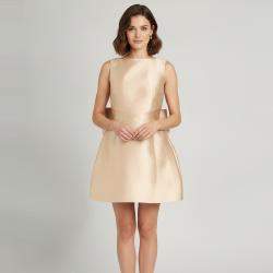 Pre Owned Oddmuse Gold Gabardine Ultimate Muse Bow Mini Dress S