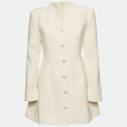 Pre Owned Oddmuse White Crepe Button Detail Structured Mini Dress M