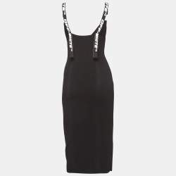 Off-White Black Rib Knit Logo Strap Fitted Short Dress M