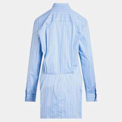 Pre Owned قميص أوف وايت قطن بوبلين مخطط أزرق فاتح تويست