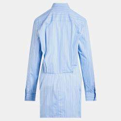 Pre Owned قميص أوف وايت قطني مزرر فاتح بأشرطة بوبلين ملتوية لون أزرق فاتح