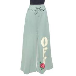 Off-White Sage Green Off Print Cotton Wide Leg Sweatpants L