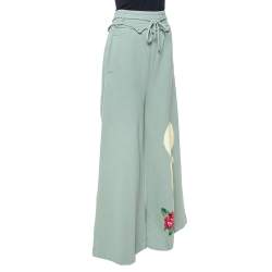 Off-White Sage Green Off Print Cotton Wide Leg Sweatpants L
