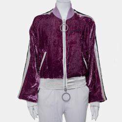 Off-White Purple Crushed Velvet Zipper Front Bomber Jacket M