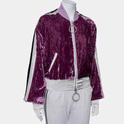 Off-White Purple Crushed Velvet Zipper Front Bomber Jacket M