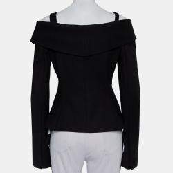 Off-White Black Crepe Off Shoulder Asymmetrical Hem Blazer M