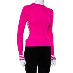 Pre Owned Off-White Pink Rib Knit Logo Strip Detail Long Sleeve Industrial Top S